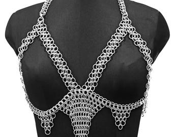 Aluminum Chainmail Harness Bra Gothic Medieval Fantasy Cosplay Festival Outfit Handmade LARP Ren Faire Party Gift for Him