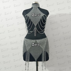 Chainmail Top and Skirt Lightweight Body Jewelry Handmade Aluminum Butted Ring Medieval Mini Skirt/Belt, Ren Faire Costume, Halloween Gift