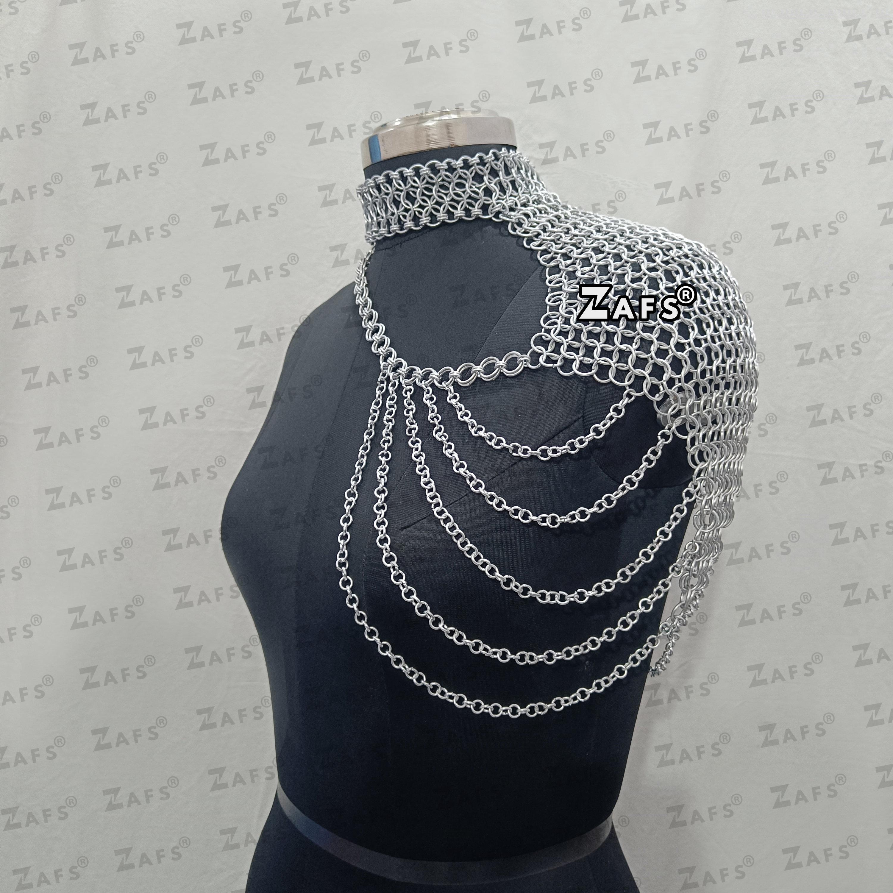 Chainmail Shoulder Jewelry Small Chain Layers Aluminum Rave Outfit Neck ...