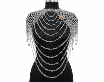 Capa de malla metálica de aluminio para hombreras, cuello, accesorio de disfraz medieval, armadura LARP, ropa para ferias renacentistas, cosplay