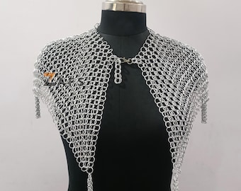 Medieval Chainmail Collar Lightweight Shoulder Armor Aluminum Butted Ring Renaissance Fair Festival Outfit Costume, Halloween Gift