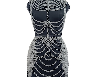 Aluminum Chainmail Top and Skirt, Medieval Costume, Rave Outfit