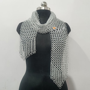 Chainmail Tassel Scarf Evening Wrap Dangling Chains Aluminum Scarf Gothic Handmade Fantasy Costume Unique Gift