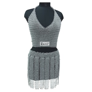 Middeleeuwse maliënkolder top en rok lichtgewicht 10-rings aluminium rok met stompe franjes voor cosplay Renaissance Faire festivalkleding dames
