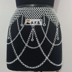 Hanmade Chainmail Mini Skirt Aluminum Butted Ornamental Belt, Stylish Belly Dance Belt, Medieval Ren Faire Costume for Larp, Festival Outfit