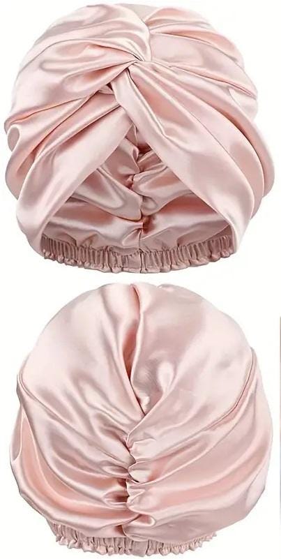 Luxurious Silky Elegant Turban Cap Sleep Hat Soft Satin Double Layer ...