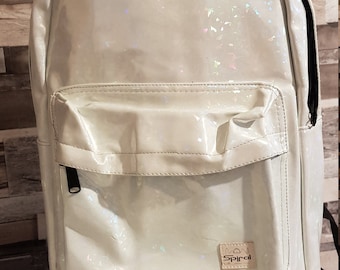 Spiral Back Pack Bag Large 18l Cream Hologram Unicorn new Stunning