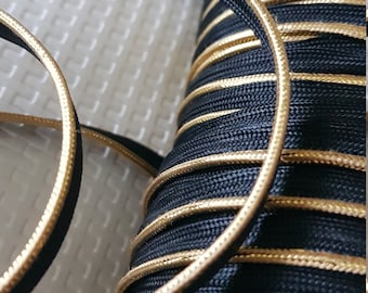 Metallic Gold Piping edging on black 2mm approx Quality 2.25 per metre edging trim crafts sewing trimming