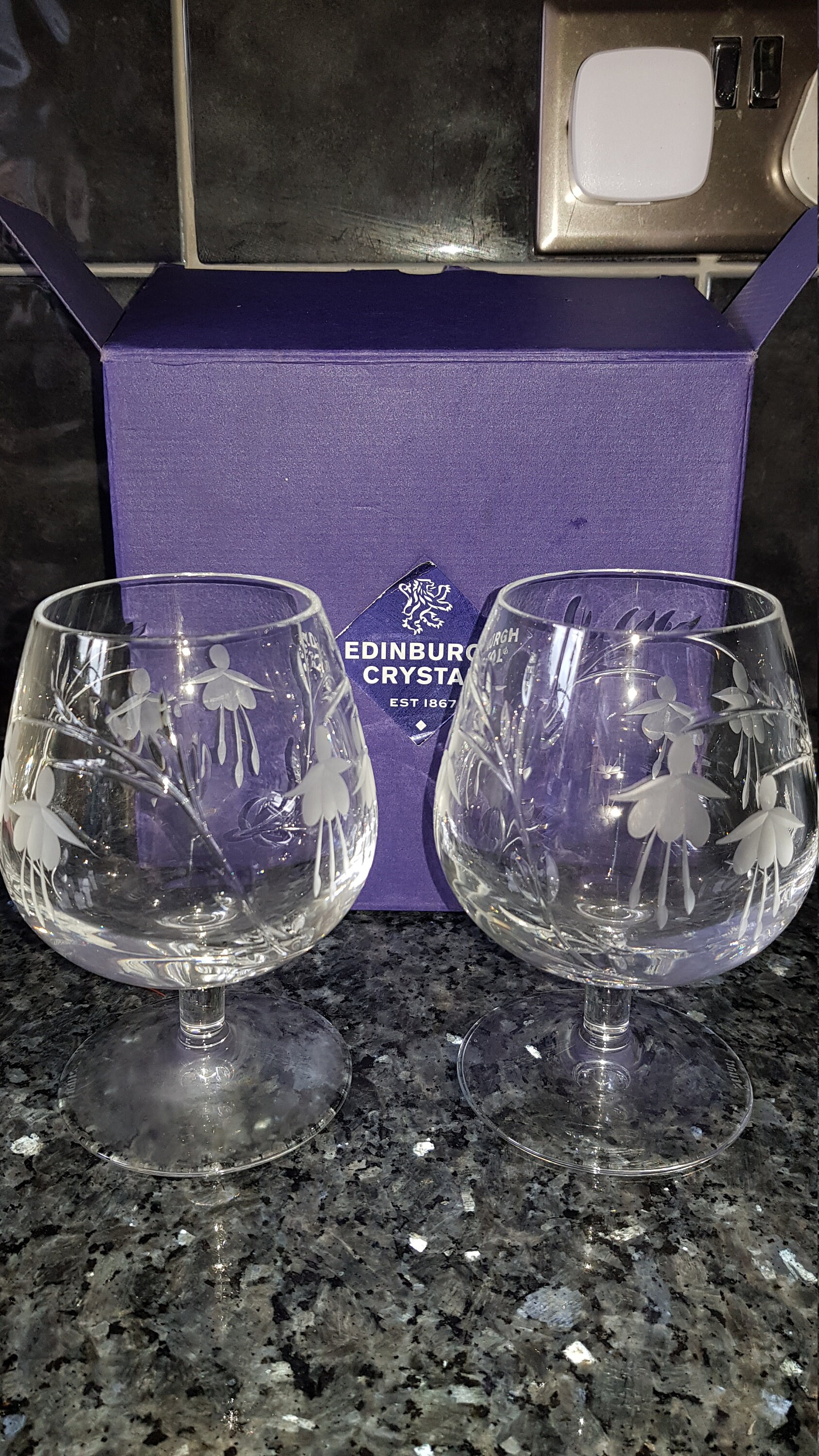 Edinburgh Crystal Set 2 Large Brandy Glasses Boxed Etsy UK