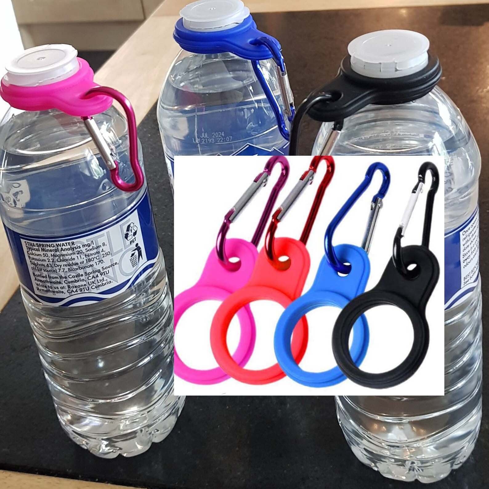 Portable Silicone Water Bottle Holder Buckle + Carabiner Flexible Clip Hook for lanyard Strap Carrier Fits most bottles