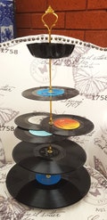 Vintage Retro Vinyl Records 2 3 4 tier Cake Stand Upcycled Afternoon Tea Sandwiches Treats Recycled Vinyl Unique Gift