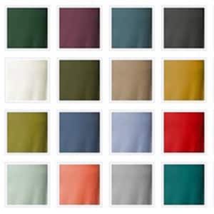 May include: A collection of 20 fabric swatches in various colors, including black, green, purple, blue, gray, white, brown, red, and orange. The swatches are arranged in a grid pattern.