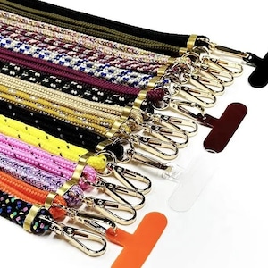 Sichere Telefon Lanyard Freisprecheinrichtung Universal Crossbody Patch Telefon gemustert Anpasst + Tether Patch Unisex Halskette UK Verkäufer Gold Metall