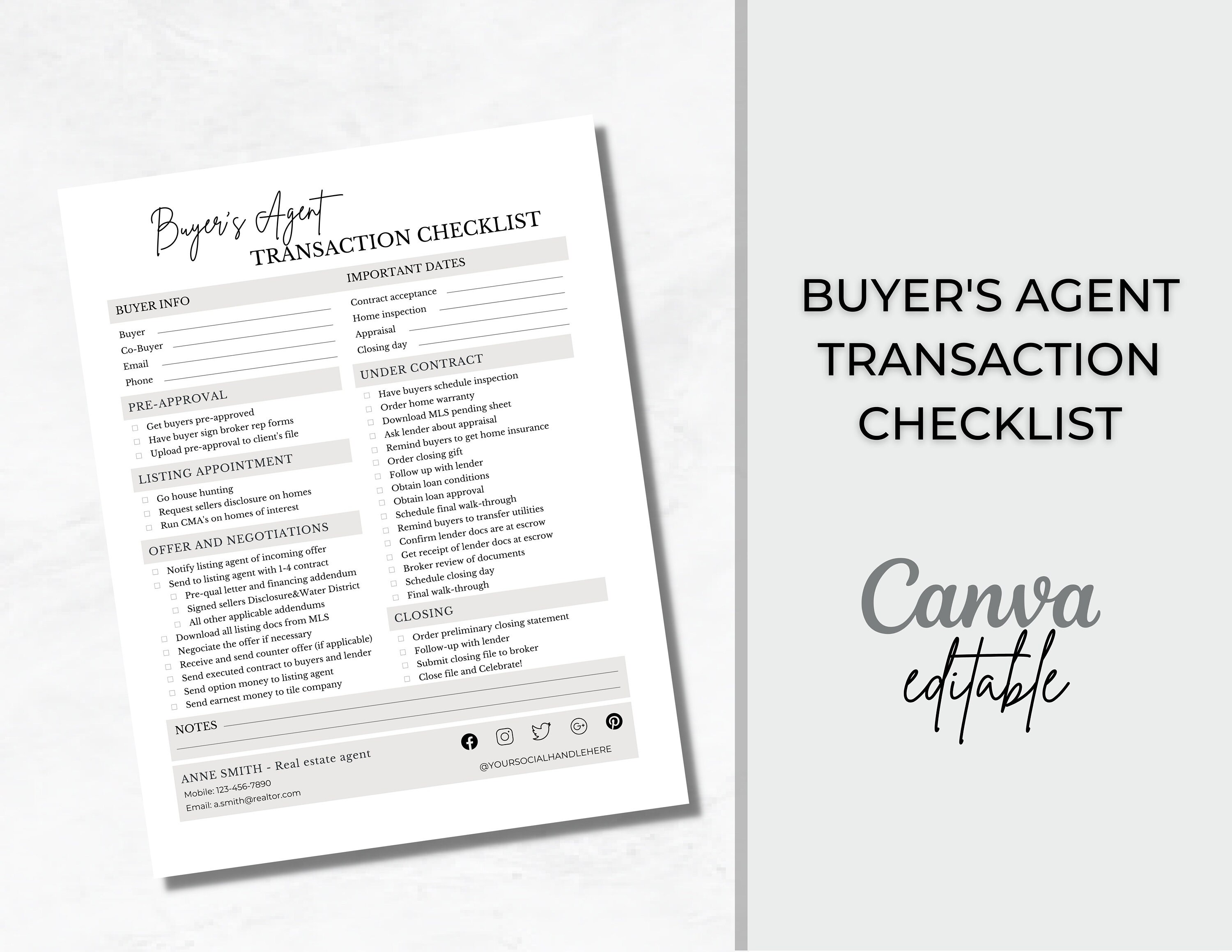 Buyer's Agent Transaction Checklist| Real Estate Buyer Checklist ...