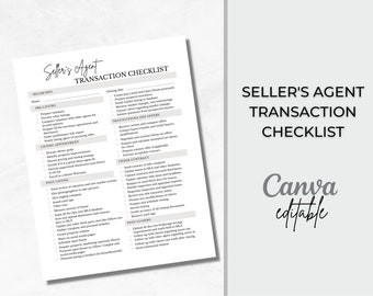 Seller Agent Transaction Checklist| Real Estate Transaction Checklist| Realtor Transaction Checklist Templates| Realtor Checklist