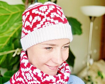 Frozen Flowers Hat & Cowl 2 Two PDF Crochet Pattern Set, Traditional Design Easy Mosaic Crochet Project, How to Instructions, Winter Crafts