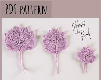 Three Crochet Peony Flowers Applique Motif PATTERN, Instant Download PDF, Crochet Flowers How To Peonies Tutorial Instructions
