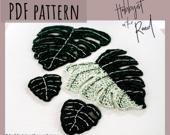 Three Crochet Monstera Leaves Applique Motif PATTERN, Instant Download PDF, Crochet Swiss Cheese Plants, How To Green Leaf Tutorial How to