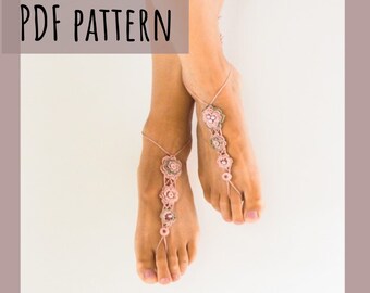 Floral Barefoot Sandals PATTERN, Instant Download PDF, Basic Easy Irish Crochet Project, Ireland Crochet Sandal Accessories, Tutorials
