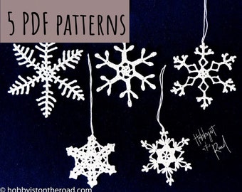 5 Crochet Snowflakes PATTERNS, Five Easy Crochet Snowflake PATTERN, Instant Download pdf, Basic Crochet Along Christmas Decor Motifs