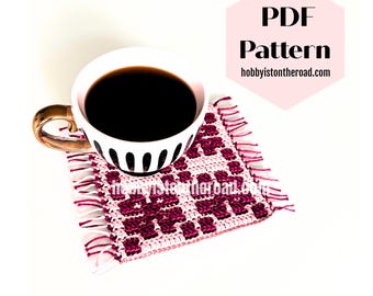 Apple Blossom Crochet Coaster Pattern: Mosaic Overlay Mug Rug (PDF Download)