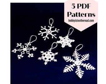 5 Crochet Snowflake Patterns, Easy Christmas Decor Motifs (Five PDF Patterns)