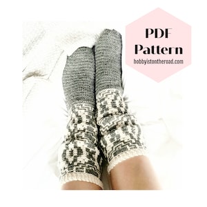 Baltic Winds Slouchy Socks Crochet Pattern, Ethnic Mosaic Overlay Project, Loose Comfy Socks, Slouch Sock, Mosaic Socks