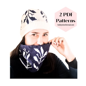 Haakpatroon matte bladeren: muts en col mozaïekset (twee pdf-patronenbundel)