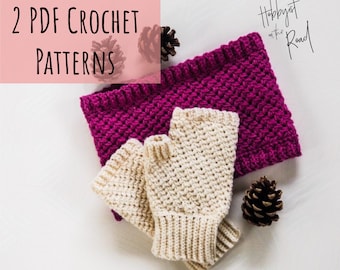 Bird Tracks Fingerless Gloves and Cowl Crochet Pattern, Textured Crochet Stitch Project Instant Download, Wrist Warmers, Neck Warmer, Scarf
