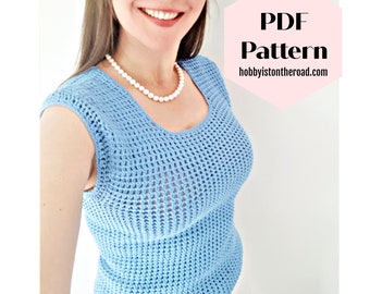 Summer Skies Crochet Top Pattern: Sleeveless Tank (XS-XL) (PDF Pattern)