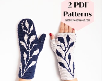 Crochet Fingerless Gloves & Mittens Pattern: Frosted Leaves Mosaic (PDF Pattern)