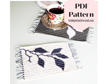 Leafy Hedges Coaster Crochet Pattern: Botanical Mosaic Mug Rug (PDF Download)