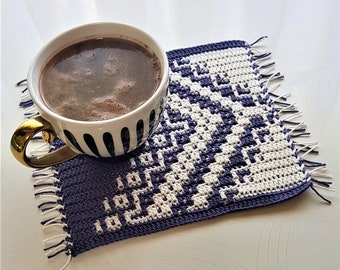 Baltic Vibes Coaster Crochet PDF PATTERN, Traditional Mug Rug, Quick Easy Crochet Project, Mosaic Crochet Traditional Patterns, Download