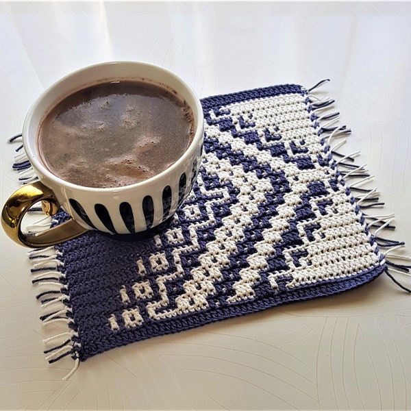 Baltic Vibes Coaster Crochet PDF PATTERN, Traditional Mug Rug, Quick Easy Crochet Project, Mosaic Crochet Traditional Patterns, Download