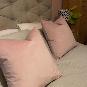 Blush Pink Velvet Cushion, Pink Cushion UK, Light pink pillow, Pink Cushion