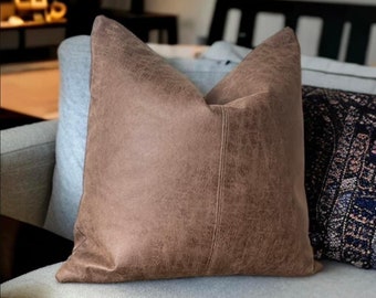 Faux Leather Cushion, Imitation Leather Pillow, Tan Leather Cushion, Distressed Leather, Leather Scatter Cushion, Cushion Covers UK