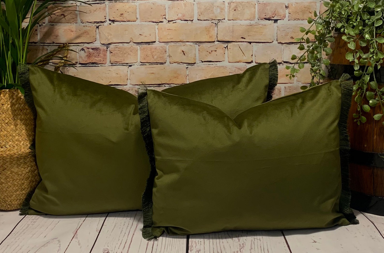 Olive Velvet Cushion Fringed Cushion Green Cushion Olive Etsy UK