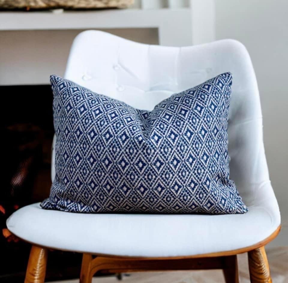 Aztec Cushion Navy Cushion Geometric Throw Pillow Cushion Cover UK Patterned Cushion Indigo Cushion Tasselled Cushion Sustainable Etsy