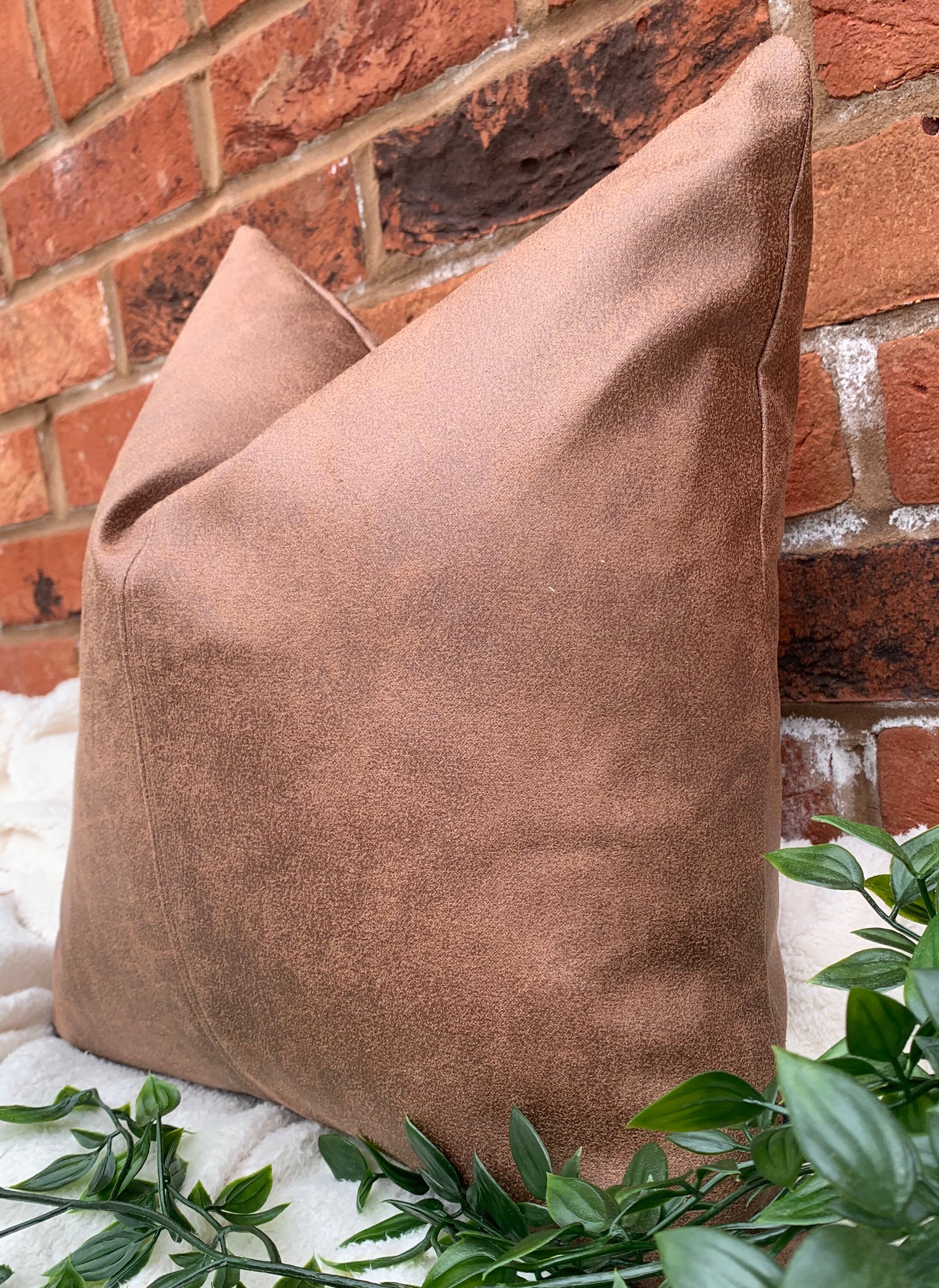 Faux Leather Cushion Tan Leather Pillow Imitation Leather Etsy UK