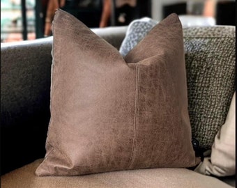 Faux Leather Cushion, Tan Leather Pillow, Imitation Leather Cushion, Brown Scatter Cushion
