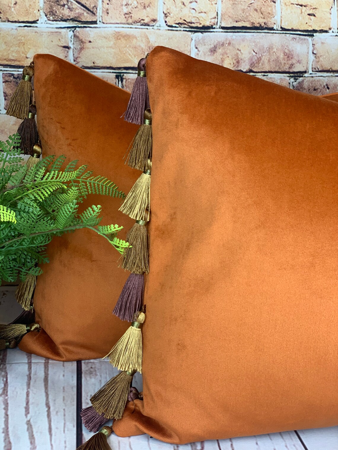 Burnt Orange Velvet Cushion Tassel Pillow Uk Copper Velvet Etsy UK