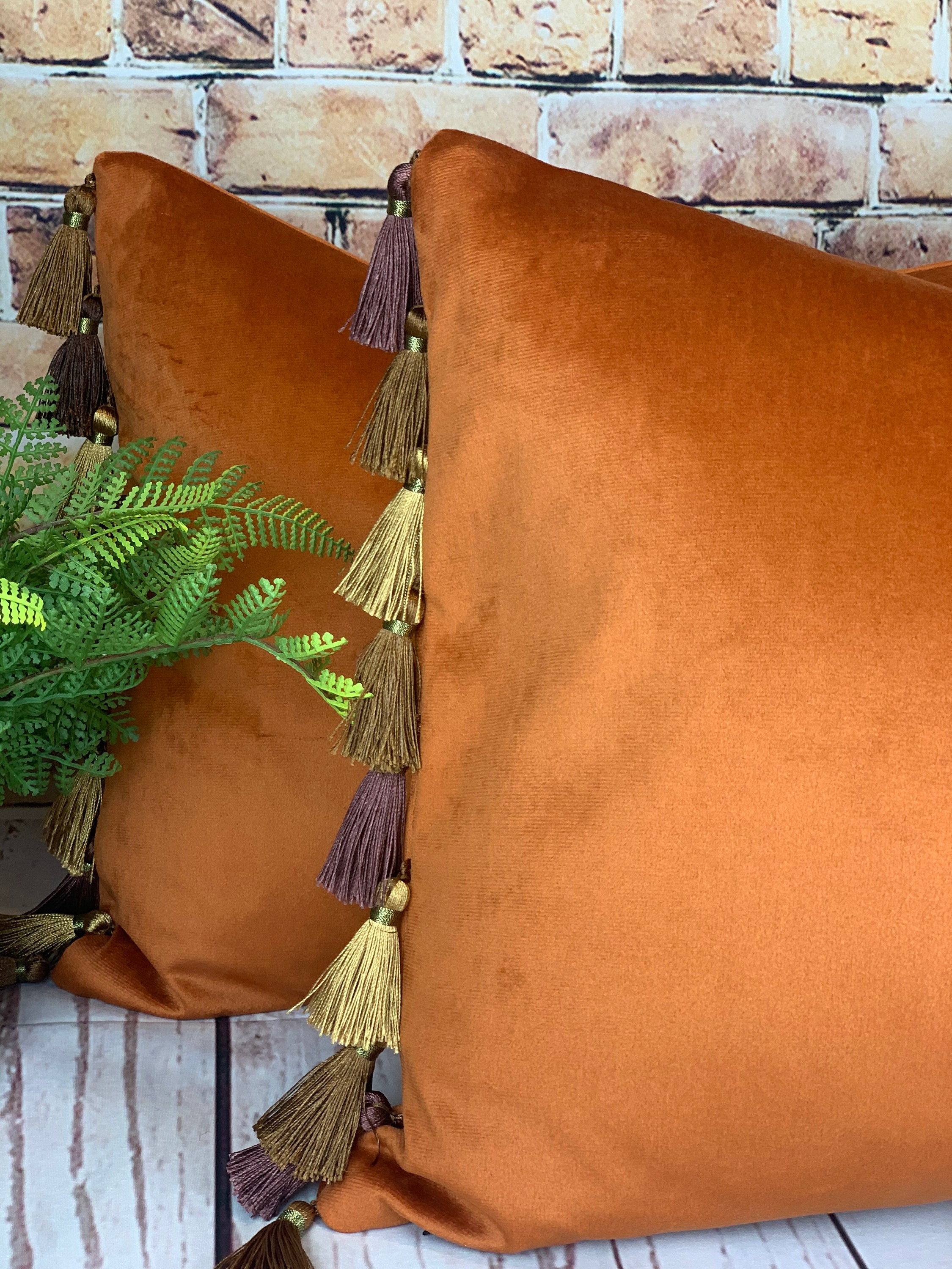 Copper Velvet Cushion Tassel Pillow Burnt Orange Velvet With Etsy UK