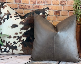 Faux Leather Cushion, Brown Leather Pillow, Chocolate Leather Imitation Leather Cushion, Brown Scatter Cushion