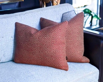 Geometric Cushion, Red Pillow Cushion UK, Pattern Pillow UK, Cushion Cover UK, Red Weave Cushion, Contemporary Cushion ,