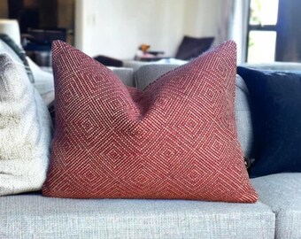 Geometric Cushion uk, Red Pillow UK, Pattern Pillow UK, Cushion Cover UK, Red Weave Cushion, Contemporary Cushion ,