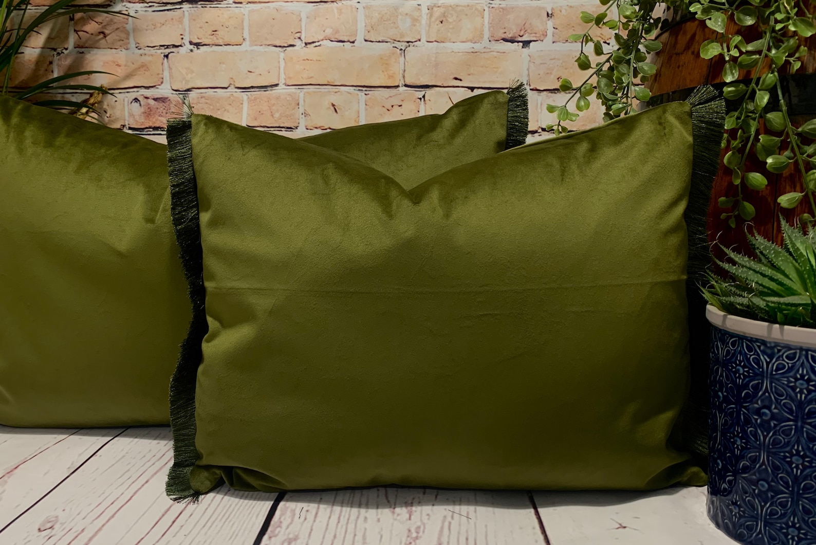Olive Velvet Cushion Fringed Cushion Green Cushion Olive Etsy UK