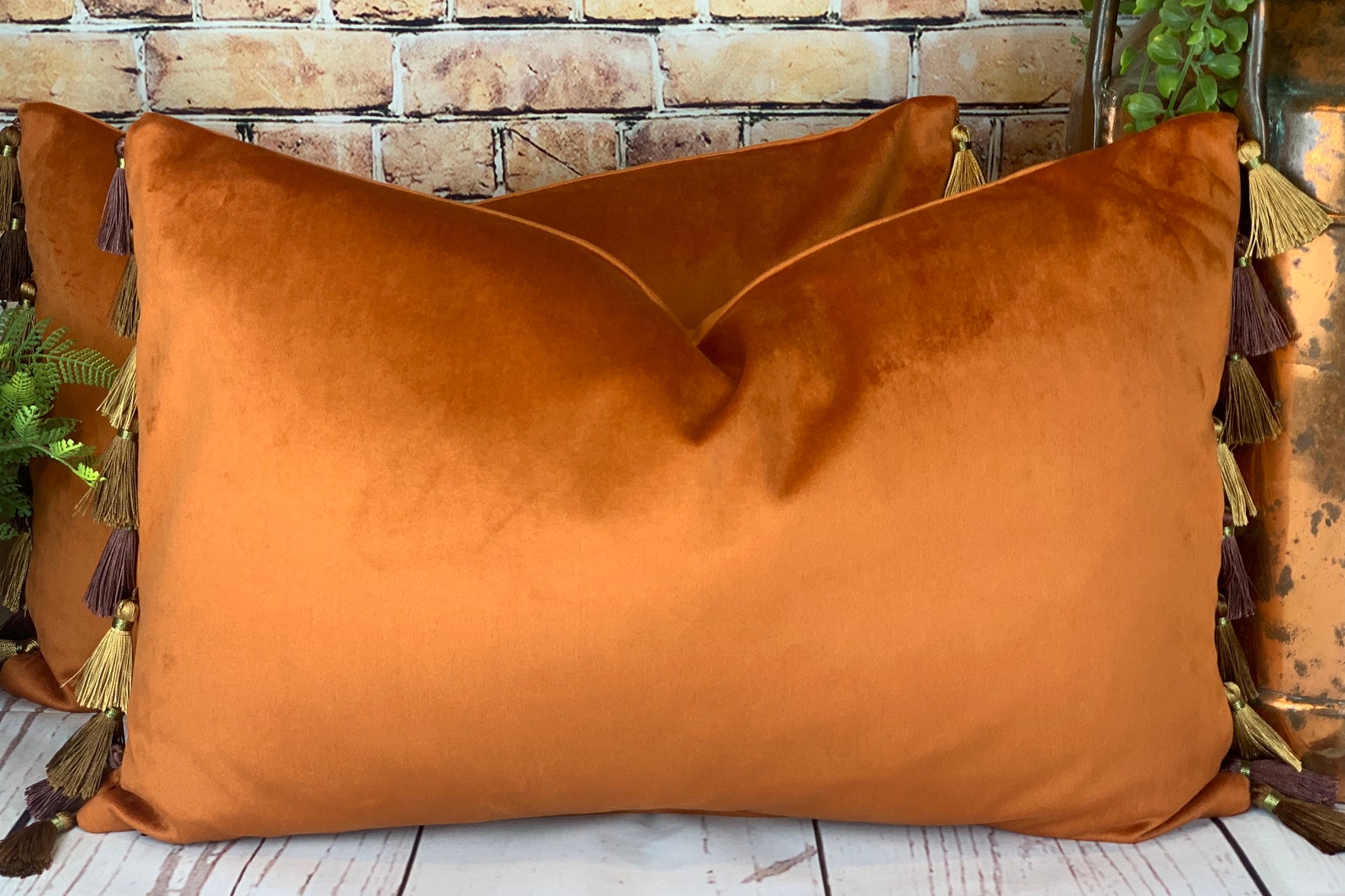 Copper Velvet Cushion Tassel Pillow Burnt Orange Velvet With Etsy UK