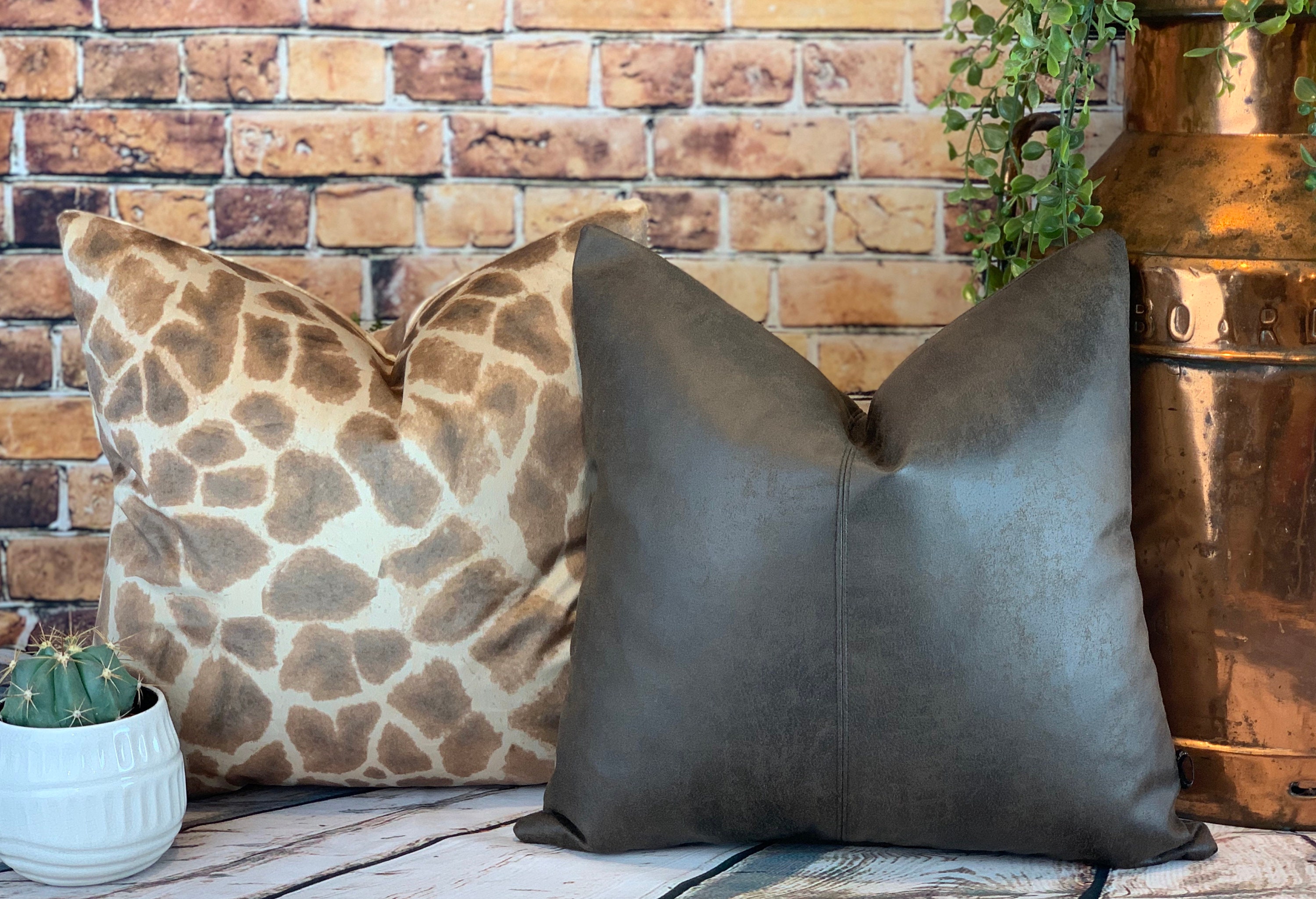 Faux Leather Cushion Tan Leather Pillow Imitation Leather Etsy UK