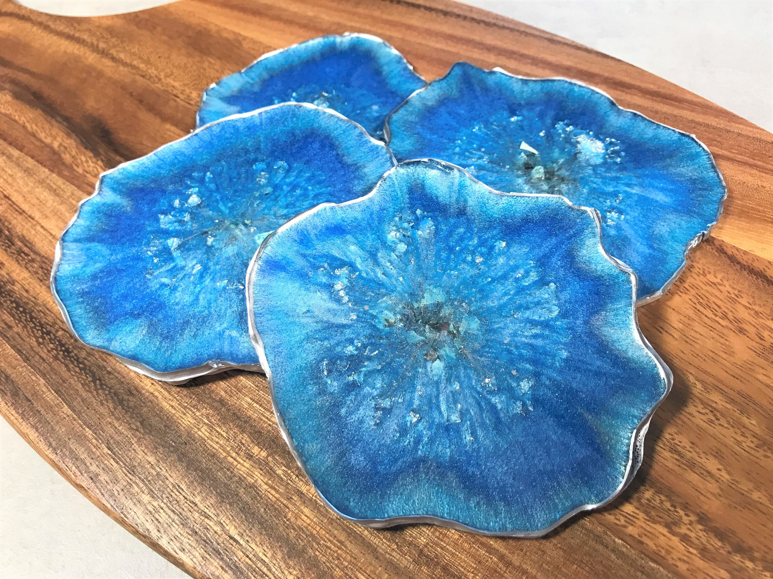Custom Made Resin Agate Coasters 4pc Set Made to Order Epoxy Etsy