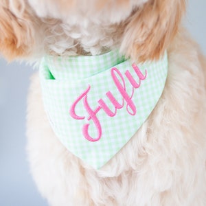 MINT Gingham Dog Bandana with Snaps Bandana for Dog Customized Bandana with Name Embroidered Pet Bandana Gift for Dog Mom Gift Monogrammed